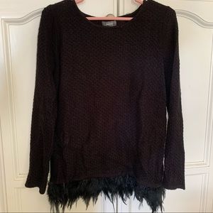 Neiman Marcus Waffle Knit Sweater with Removable Feather Trim Size Small